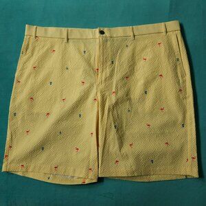 Penguin Men's Golf Shorts, Size 44, Bright Yellow w/ Flamingos + Pineapples